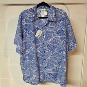 NWT Makani Hawaii Men XL Blue Banana Leaf Print 100% Microfiber Button Up Soft